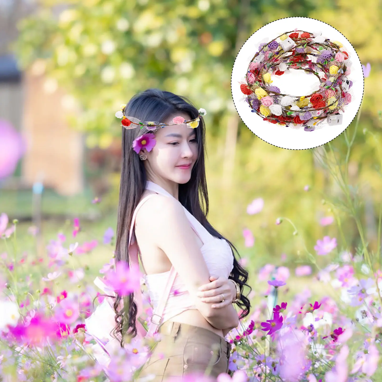 

14 pcs Led Flower Wreath Headband Floral Hair Accessory For Women Girls Wedding Party Festival Glow Headdress Hair
