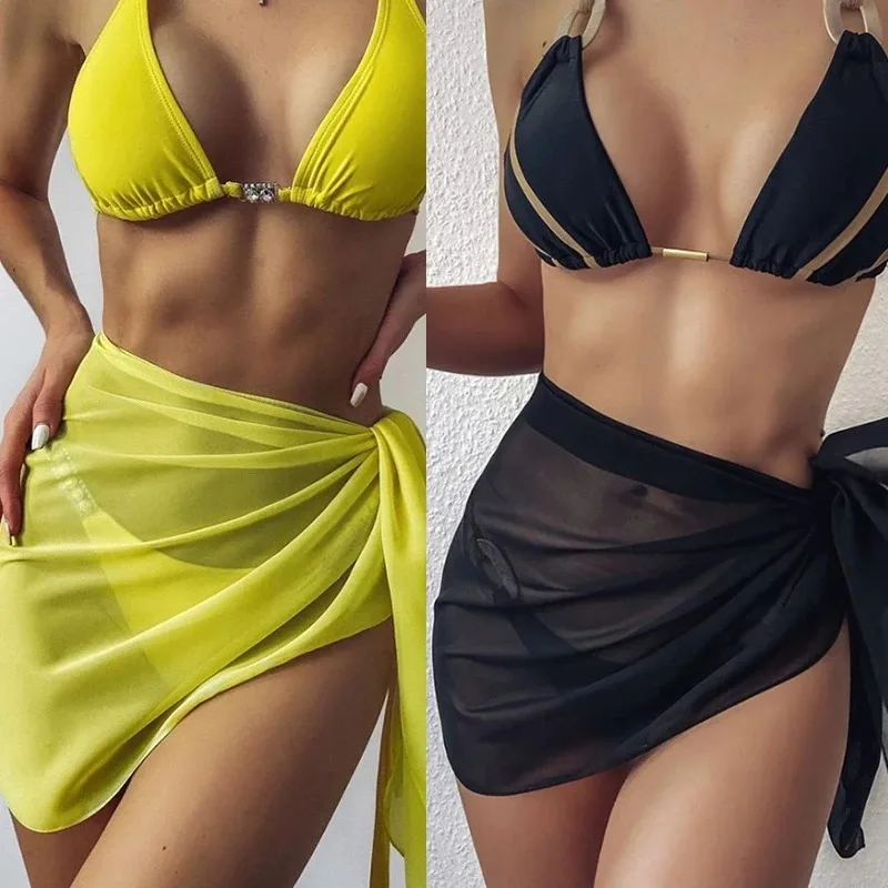 Einteilige Bikinis, Tüll kleider, Chiffon-Schwimm kostüme für Frauen, Schals, Schals, einteilige sexy kurze Kleider