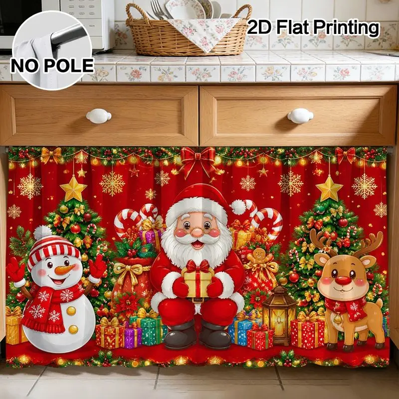 VIKAMA VIKAMA Christmas Scene Santa Snowman Reindeer Long Cabinet Cover Curtain No-Drill Dust Cover Kitchen Cupboard Storage Decor - Aliexpress Deal