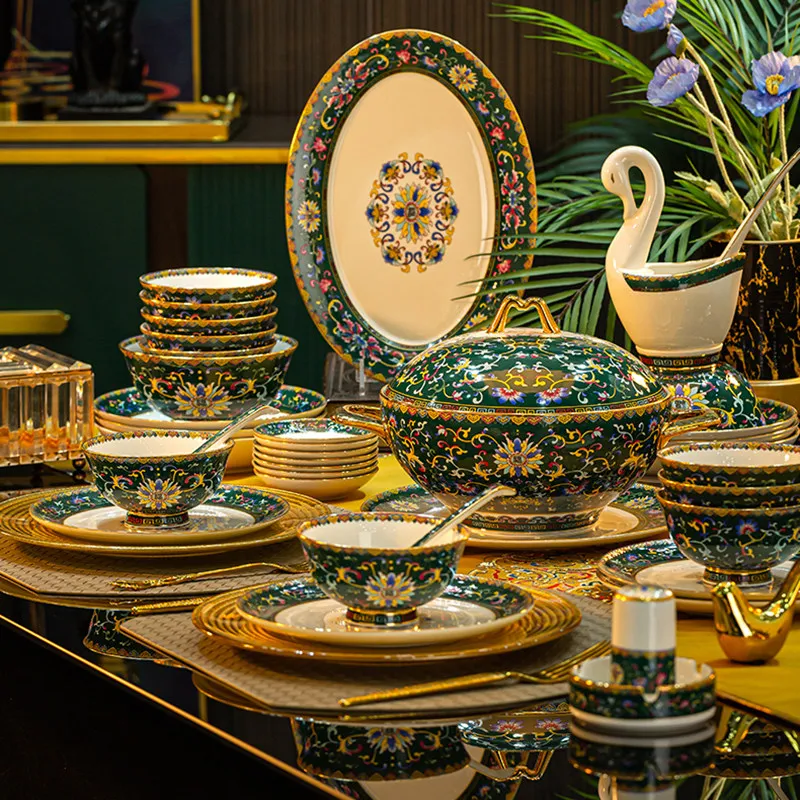 Enamel color court style tableware set, dish set, Chinese household