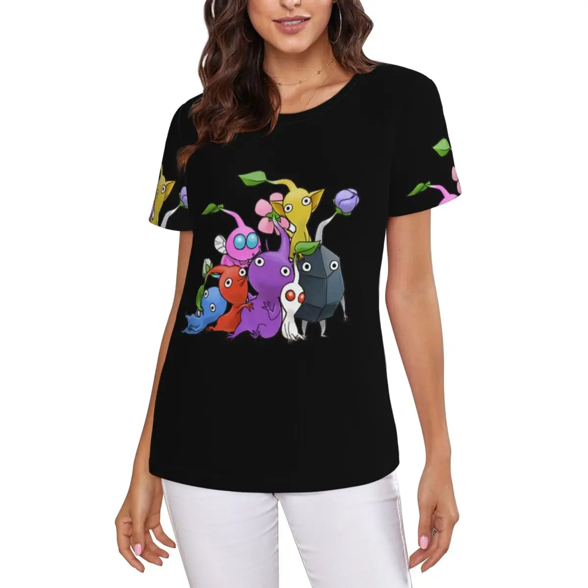 Pikmin Ideas Game Art T-Shirt Women Short Sleeve T Shirts Crew Neck Clothes Cotton Summer Tees Streetwear