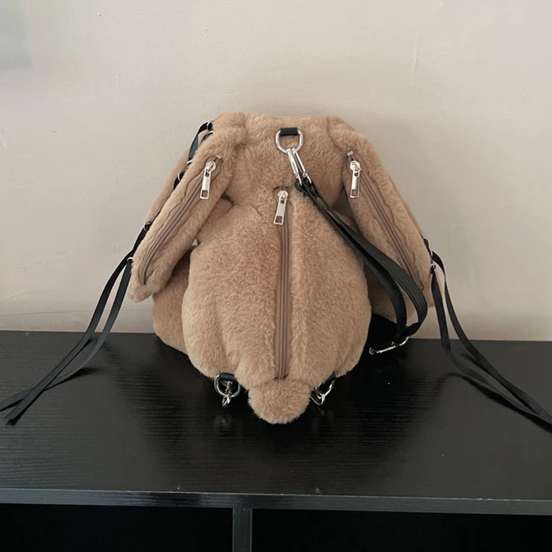 Sac à dos en fausse fourrure de lapin mignon pour femmes sacs à main et bourses de luxe de styliste 2024 nouveau à la mode en peluche chaîne en dentelle épaule livraison gratuite arrivée rapide