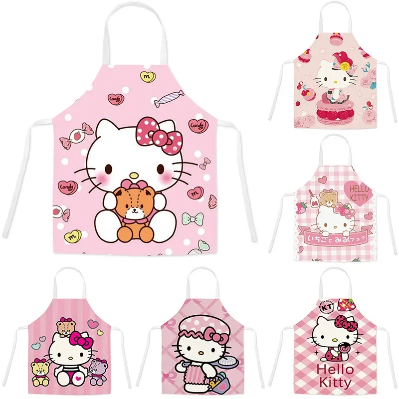 Kawaii Hello Kittys Cotton Kitchen Apron for Women Baking Apron with Pockets Anime Kt Cat Cartoon Pinafore Nails Studios Uniform