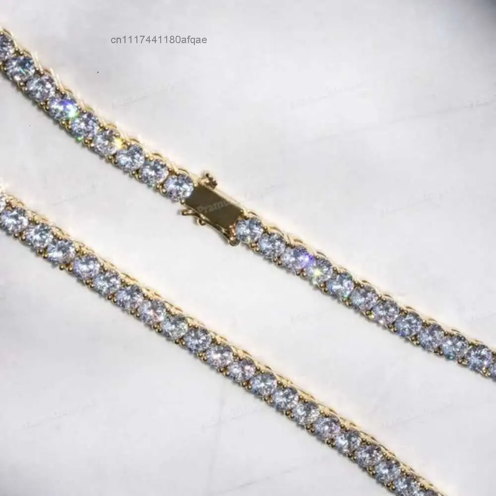 5 Mm Round Moissanite Tennis Necklace 18k Gold Iced Out Chain Ready to Ship Selling Diamond Fashion Bling Jewelry for Men.