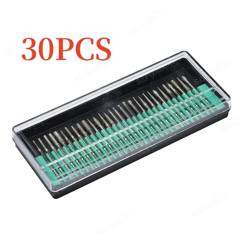 

30pcs Shank Diamond Burs Set With Box For Dremel Electric Grinder Power Accessories Abrasive Drill Bit Rotary Tool Set 2.35/3mm