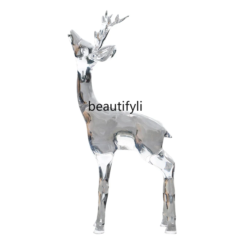 Hotel Lobby Sales Office Floor Big Decorations Abstract Animal Transparent Resin Sika Deer Sculpture Decoration Customization