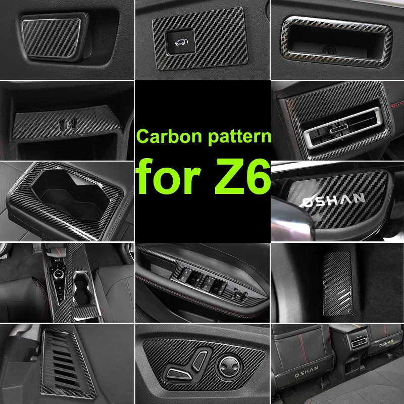 Carbon Pattern for Changan OSHAN Z6 2022 2023 Gear Shift Panel Ochan z6 Control Air Outlet Lifting Panel Decorative Accessories