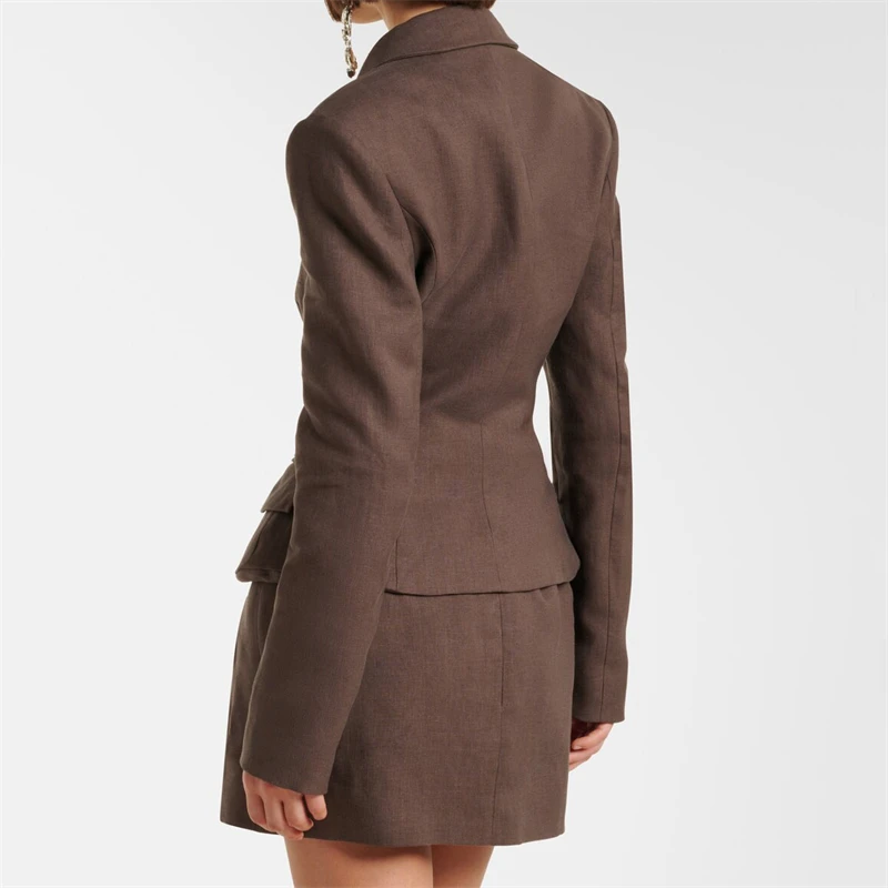 High-Quality New Flip-Collar Waist-Cinching HourglassSuit Jacket Fashion High-Street Mixture Linen Double-Row Button Short Coat