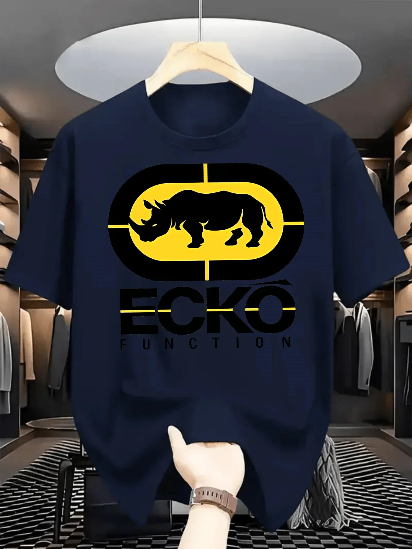 Ecko Function Yellow Rhino Graphic Mens Tee Hot Sale Korea US Soft Cotton Loose Fit Casual Street Short Sleeve Top