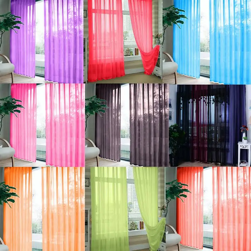 European Style Solid Tulle Curtains for Living Room Bedroom Modern Transparent Curtain Multicolor Sheer Drapes Home Decoration