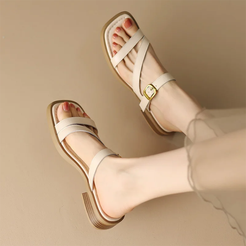 Slippers Women's One Strap Solid Color Flats Open Toe Narrow Band Flat Thick Bottom Slides Summer Outside Vacation  Sandals image 4