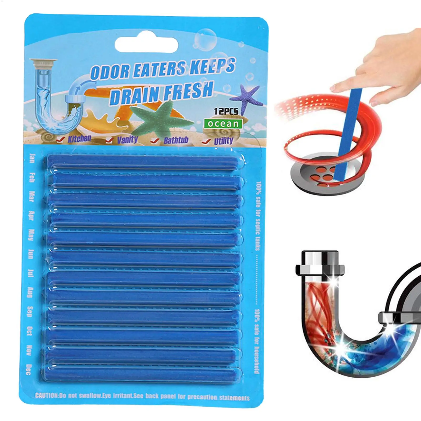 12Pcs Drain Cleaner Sticks Pipe Drain Sticks Sink Cleaner Enzyme Opener Unclogger Tool Deodorizer For Pipe Sinks Shower