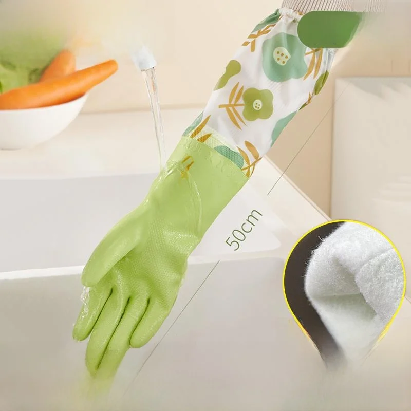 

Waterproof Non-Slip Dishwashing Gloves Women's Household Kitchen Durability Nitrile Rubber Leather Laundry Cleaning Tools