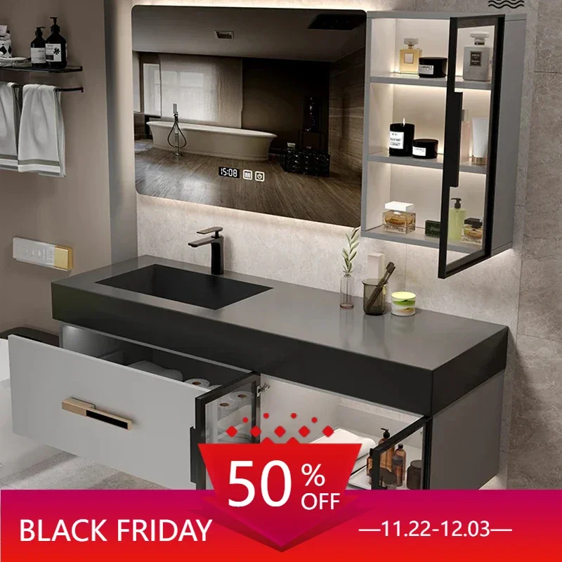 New Light Luxury Slate Bathroom Cabinet Intelligent Induction Mother-in-law Washbasin Wash Toilet Kast Solid Wood Wall Mounted