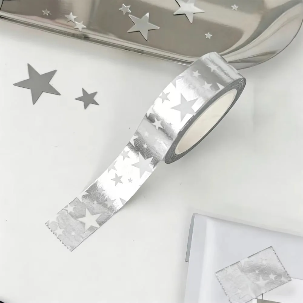 15 mm * 2 m silbernes Stern-Dekorband, DIY-Scrapbook, Tagebuch, Planer, Bastelband, Schreibwaren für Studenten