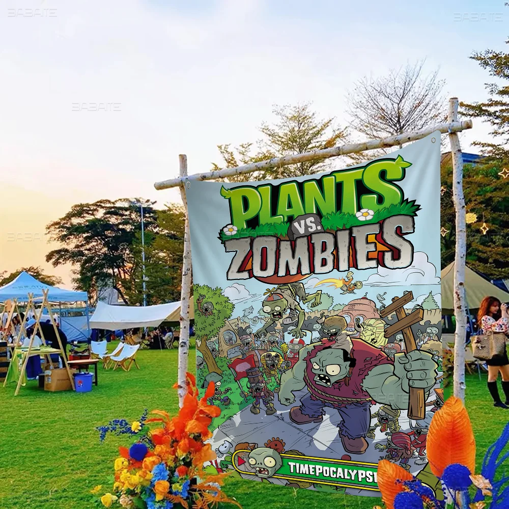 P-Plant Vs Z-Zombie Large Size Flags Printing Patterns Interesting Birthday Party Decorations Banner