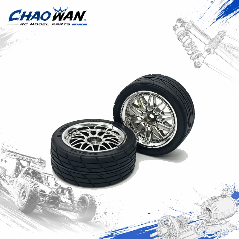 4Pcs 1/10 Scale RC Drifting Car Metal Wheel Rims, High Grip Hard Pattern Rubber Drift Tires Set, Replacement Upgrade Accessories
