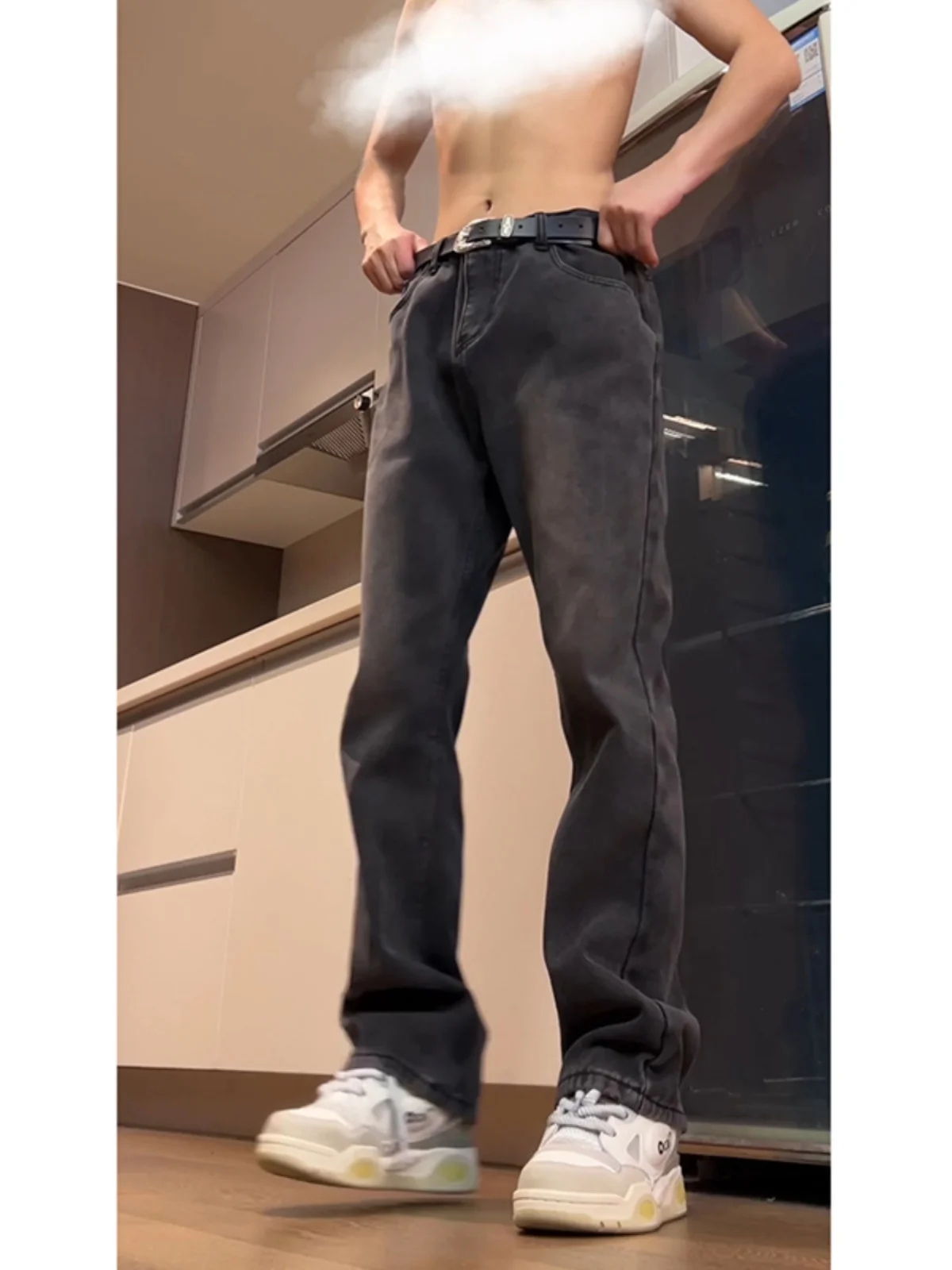 

Bla Fce Lined Soft Jeans Men's Autumn Winter Straight Leg High Street Cleanfit Trousers American Sle Youth Faion