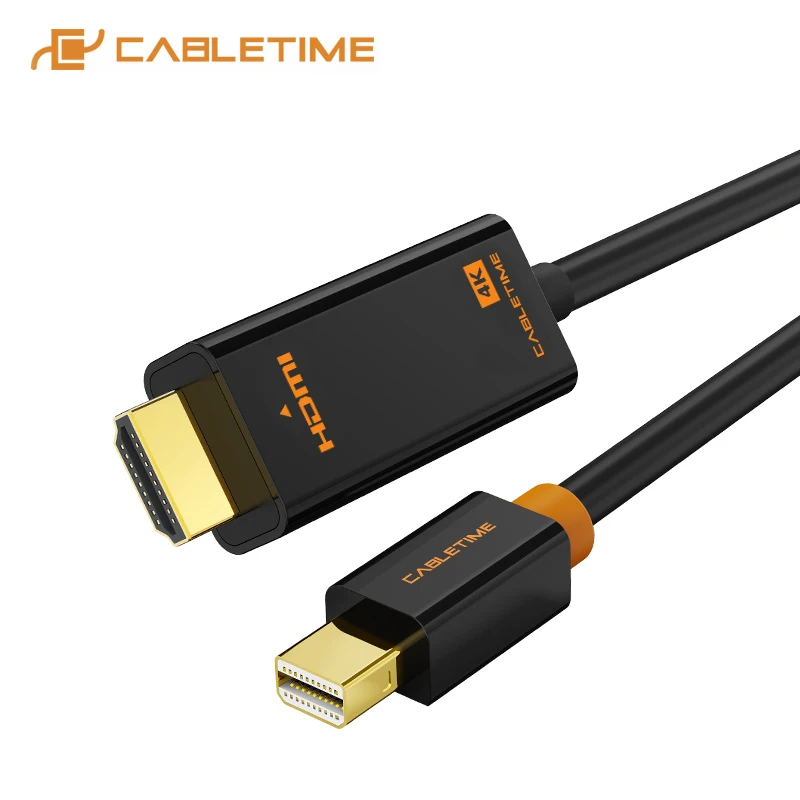 CABLETIME Mini Displayport do HDMI kabel Mini DP 1.2 Thunderbolt Displayport do HDMI kabel 1080P dla Surface pro 6 telewizor z dostępem do kanałów