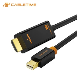 CABLETIME Mini Displayport do HDMI kabel Mini DP 1.2 Thunderbolt Displayport do HDMI kabel 1080P dla Surface pro 6 telewizor z dostępem do kanałów C054