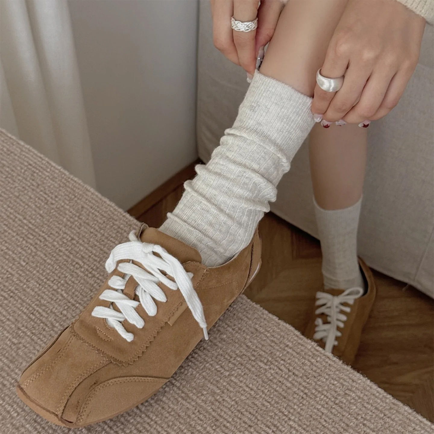 Suxinaimin Mid-calf Socks for Women Salted Butter Multi-color Chunky Socks Japanese Style Suitable for Birkenshoes Long Socks