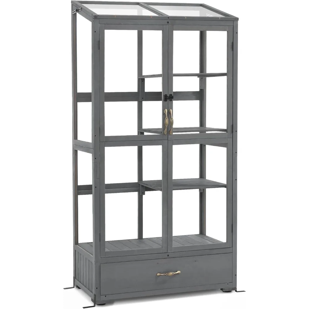 

Теплица с холодной рамой макроев, высокая деревянная теплица для использования на открытом воздухе в помещении с панелями из поликарбоната, 3-х ярусная садовая холодная рама