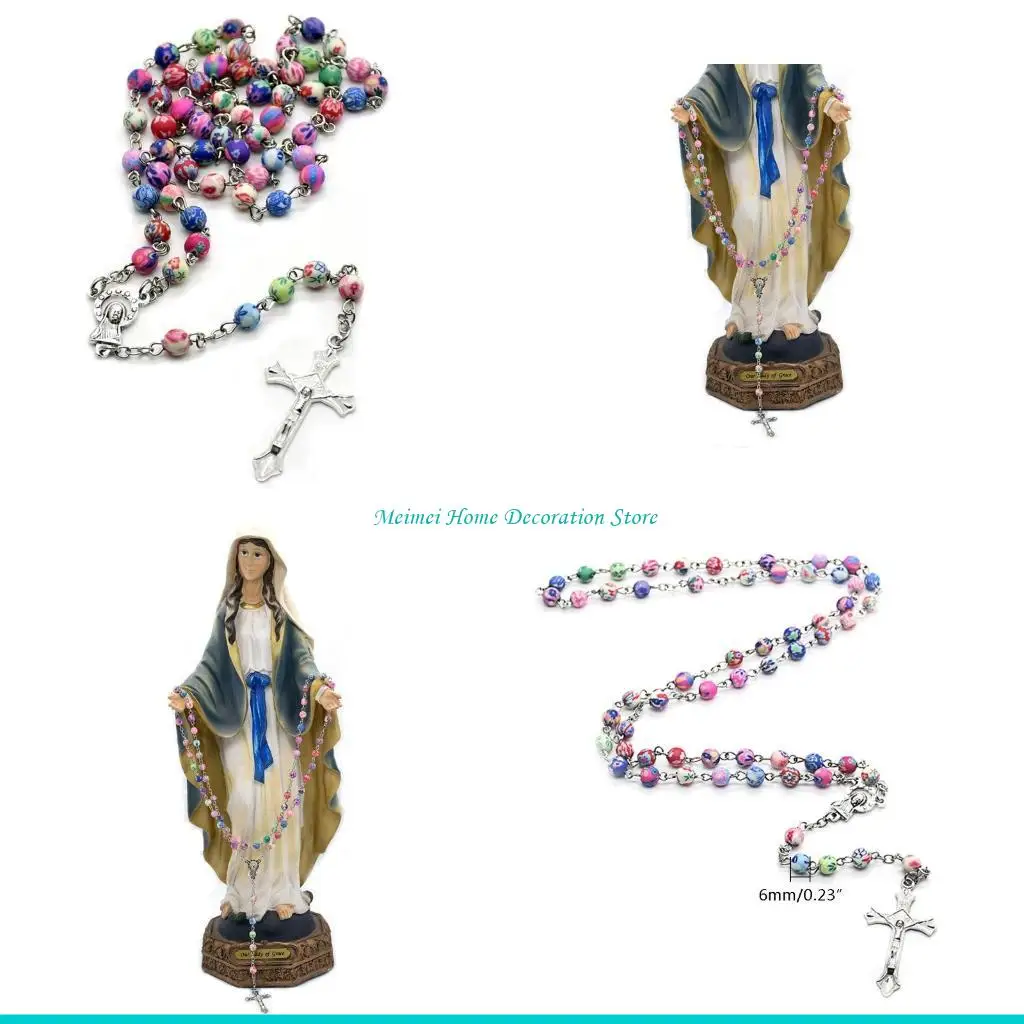 H7BF 6mm Round Ceramic Beads Rosary Necklace for Cross Catholic Necklace