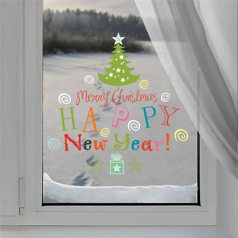 Merry Christmas Happy New Year Decorative Wall Sticker For Store Home Decoration Diy Festival Season Window Decal Pvc Poster