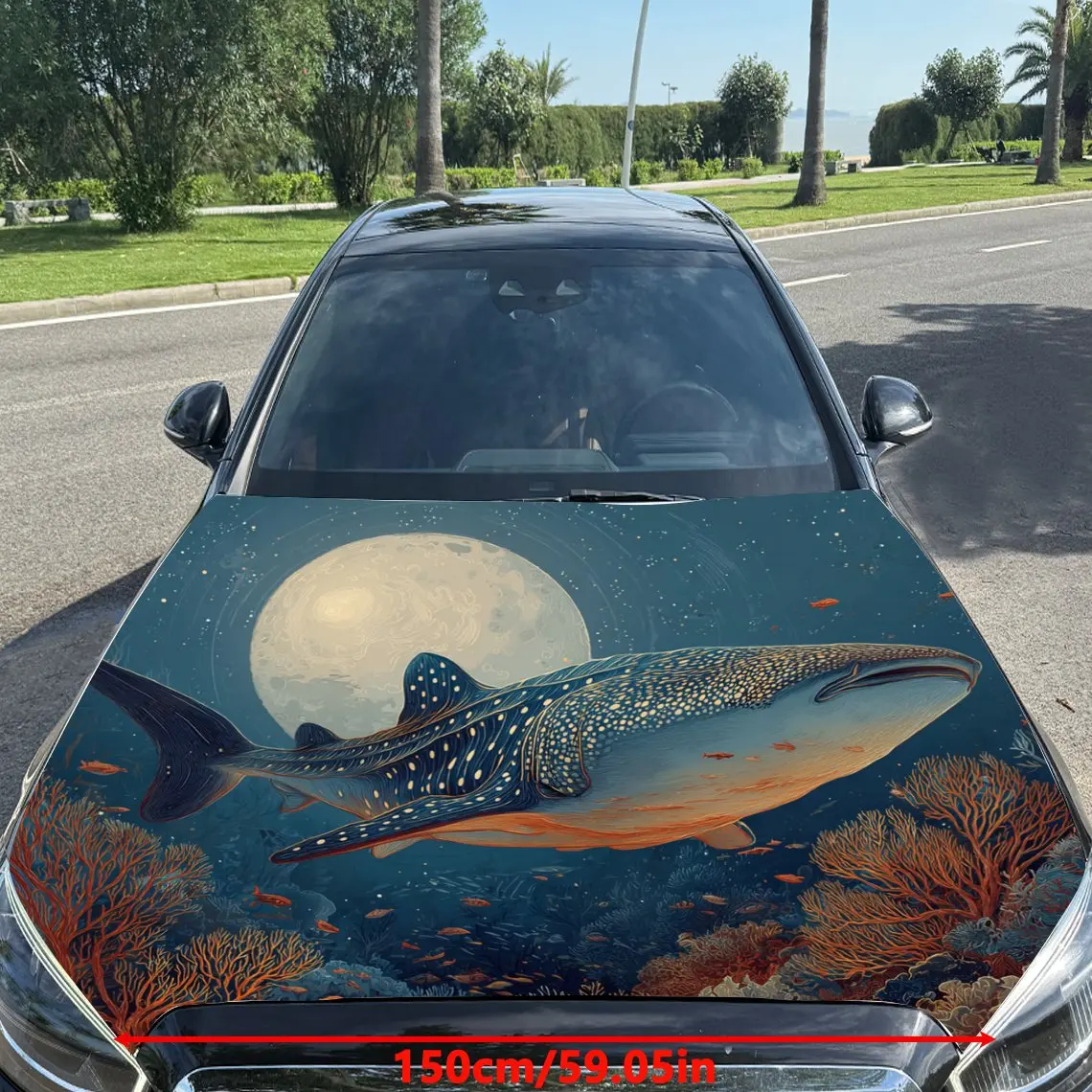 Moonlit Whale Shark Print car hood stickers, waterproof self-adhesive, scratch resistant, easy to stick, durable car PVC sticker