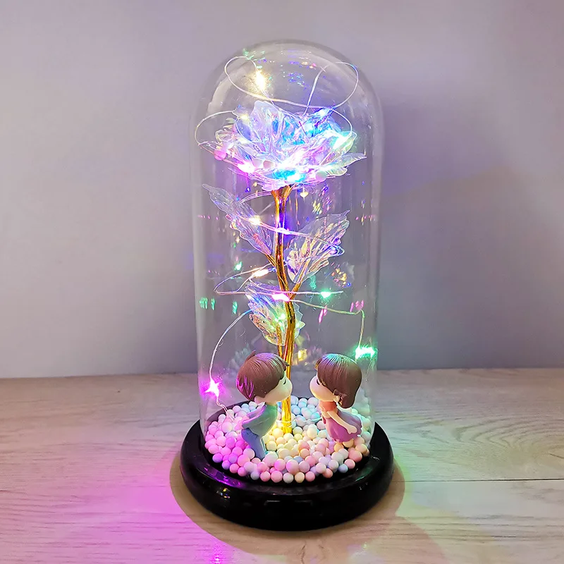 Artificial Eternal The Beast Beauty Rose Eternelle Flower In Glass Dome LED Christmas Mother's Birthday Valentines Day Gift.