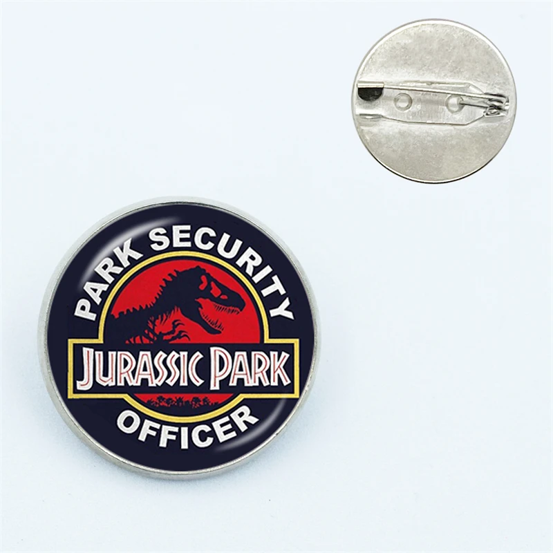 Pin con patrón de Parque Jurásico para hombre y mujer, broches de vidrio para camisa, solapa, bolso de mano para Profesor, mochilas, insignia, regalo de dibujos animados, alfileres