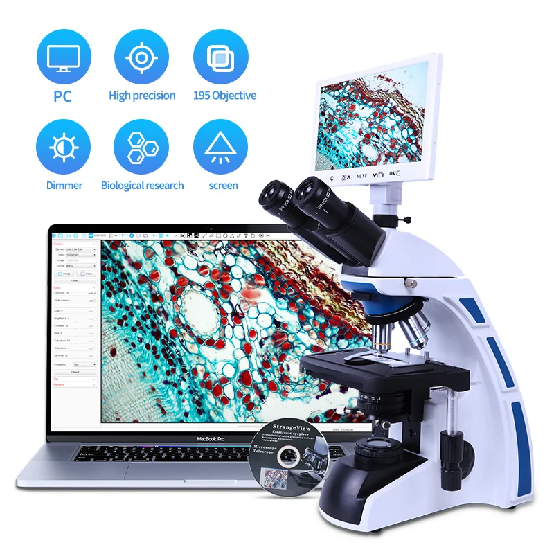 7 inch LCD Digital Microscope Biological Microscope With 40-1600X Built-In 5MP Digital Camera Adjustable Mechanical Stage For PC