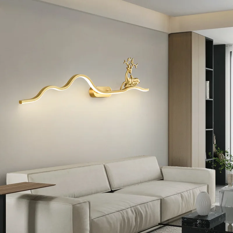 All copper wall lamp light luxury living room background wall creative sika deer bedroom bedside simple atmospheric decoration