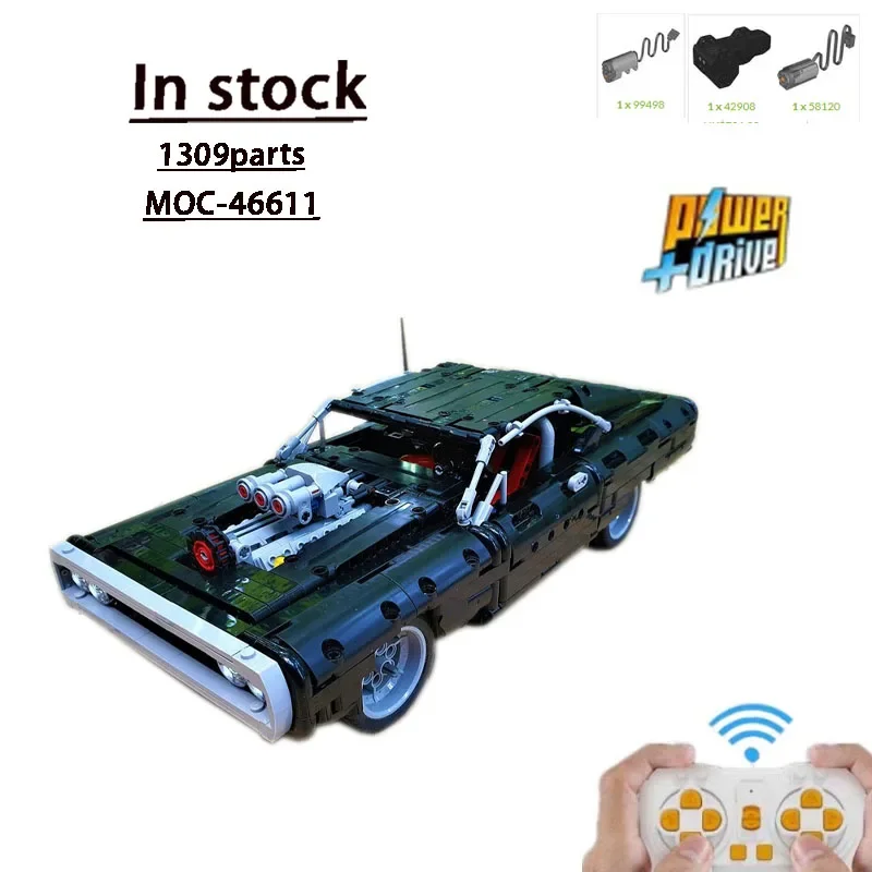 Bloques de construcción de supercoche para niños, juguete de ladrillos para armar supercoche de carreras, color negro, MOC-46611, 1309 piezas, regalo de Navidad