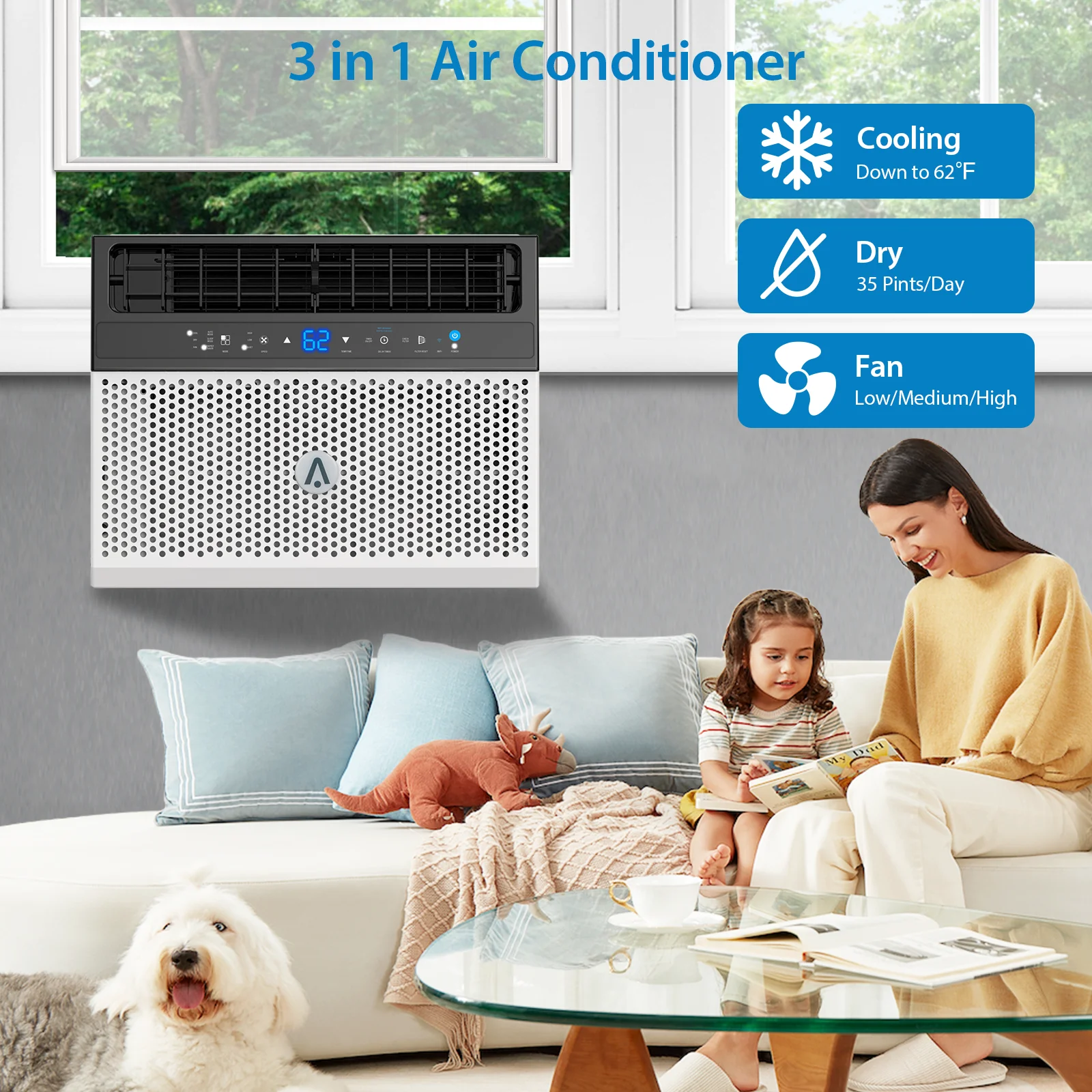 Aire acondicionado de ventana 6000 BTU con filtro lavable, Control remoto, funcionamiento silencioso, ventilador, se refresca hasta 269 pies cuadrados, 115V/60Hz