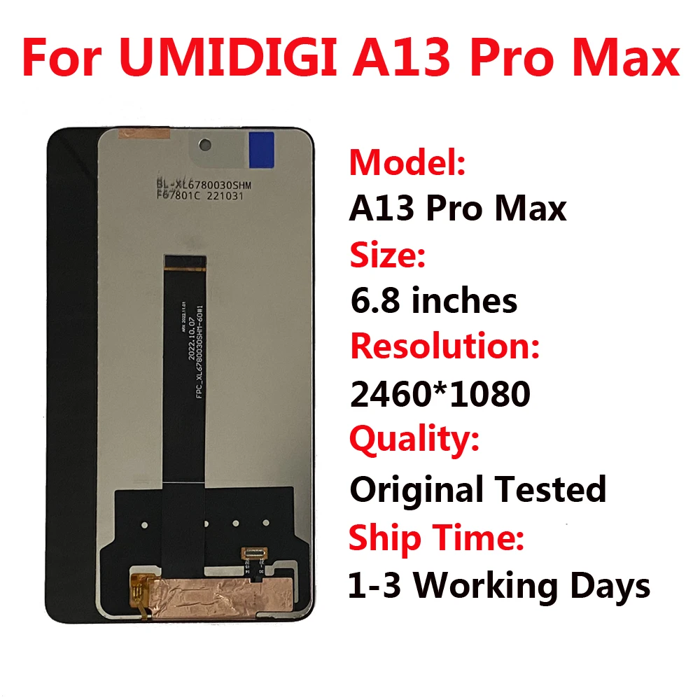 UMIDIGI A13 프로 맥스 5G LCD 디스플레이 터치 스크린 패널 교체, UMIDIGI A13Pro A13S A13 LCD 디스플레이, 정품 테스트 완료