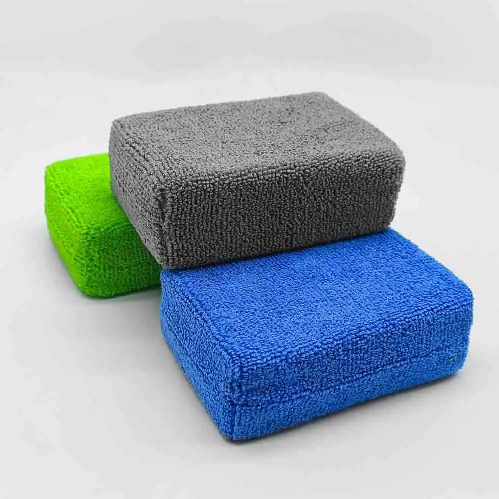 1Pc Microfiber Towel Cover Sponge – Square Wax Applicator Pad with Soft Cloth Surface, Scratch-Free Buffing & Washing Sponge