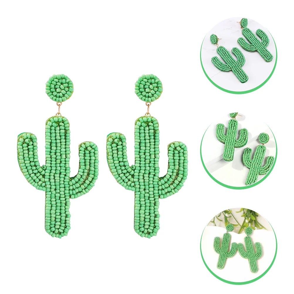 

Cactus Earrings Women for Dangle Western Style Rice Beads (plastic) Jewelry Miss