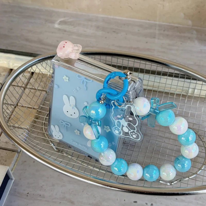 Cute cartoon Blue Bow Miffy star Folding Phone Case For Samsung Z Flip 7 FE 6 5 4 3 flower Miffy shockproof Cover Wrist Strap﻿﻿