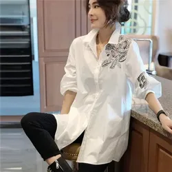 White Shirt Blouse Female Fashion Women's Long Shirt Spring Summer Autumn Loose Bottoming Shirt Sun Protection Jacket