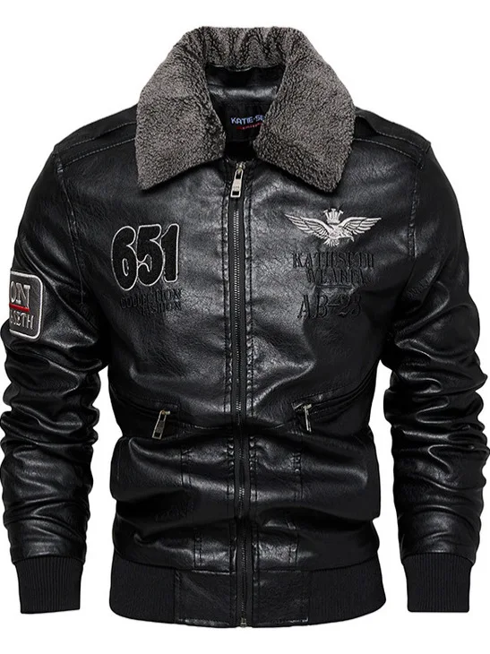 

Men's Faion Thiened Fce Lined Biker Leather Jaet Large Size Autumn Winter Coat Sli Men's Clothing Outerwear
