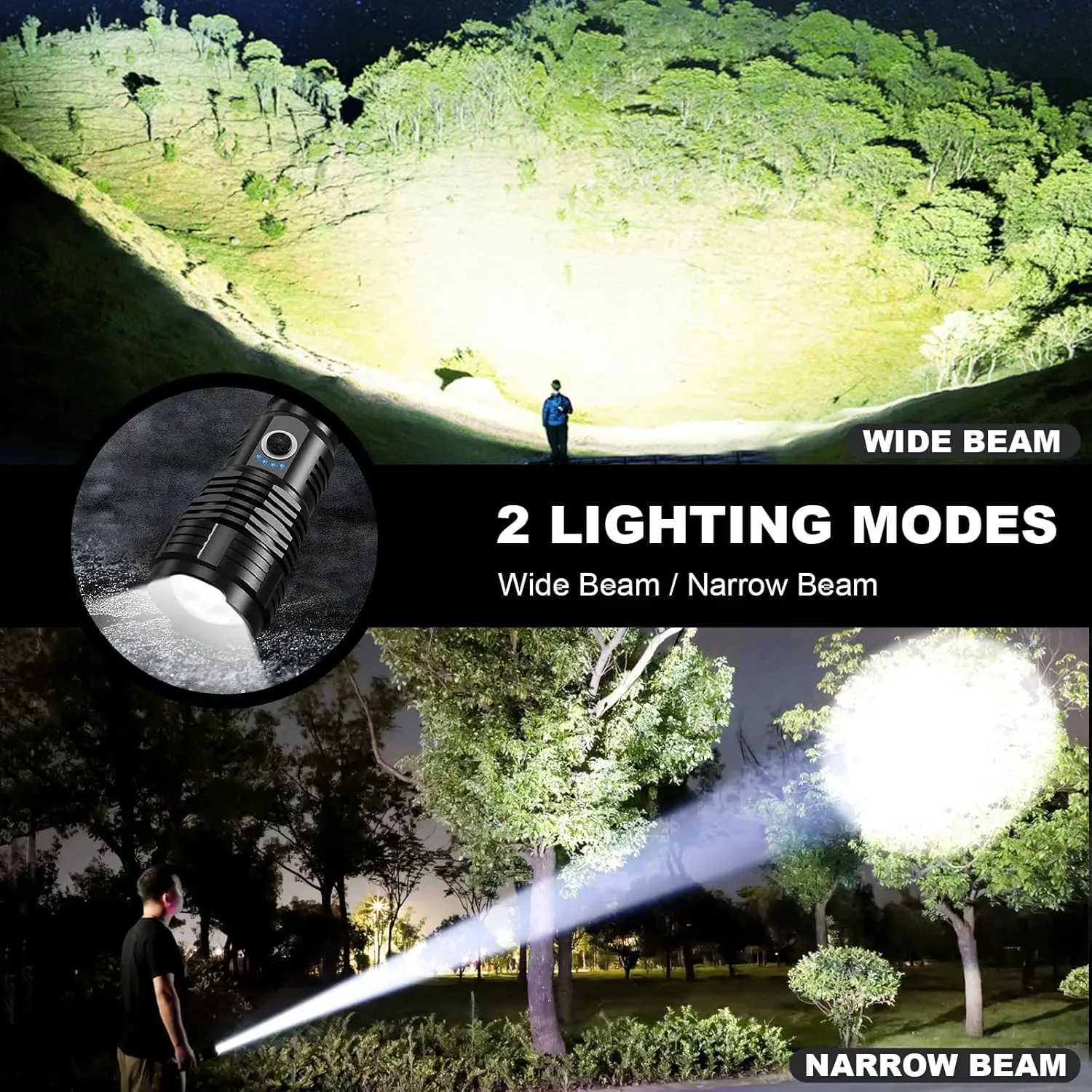 Wiederaufladbare Taschenlampen mit 90.000 Lumen, 2er-Pack, hellste mit 5 Modi und 18 Stunden Laufzeit, IPX7 wasserdicht für Camping, Wandern