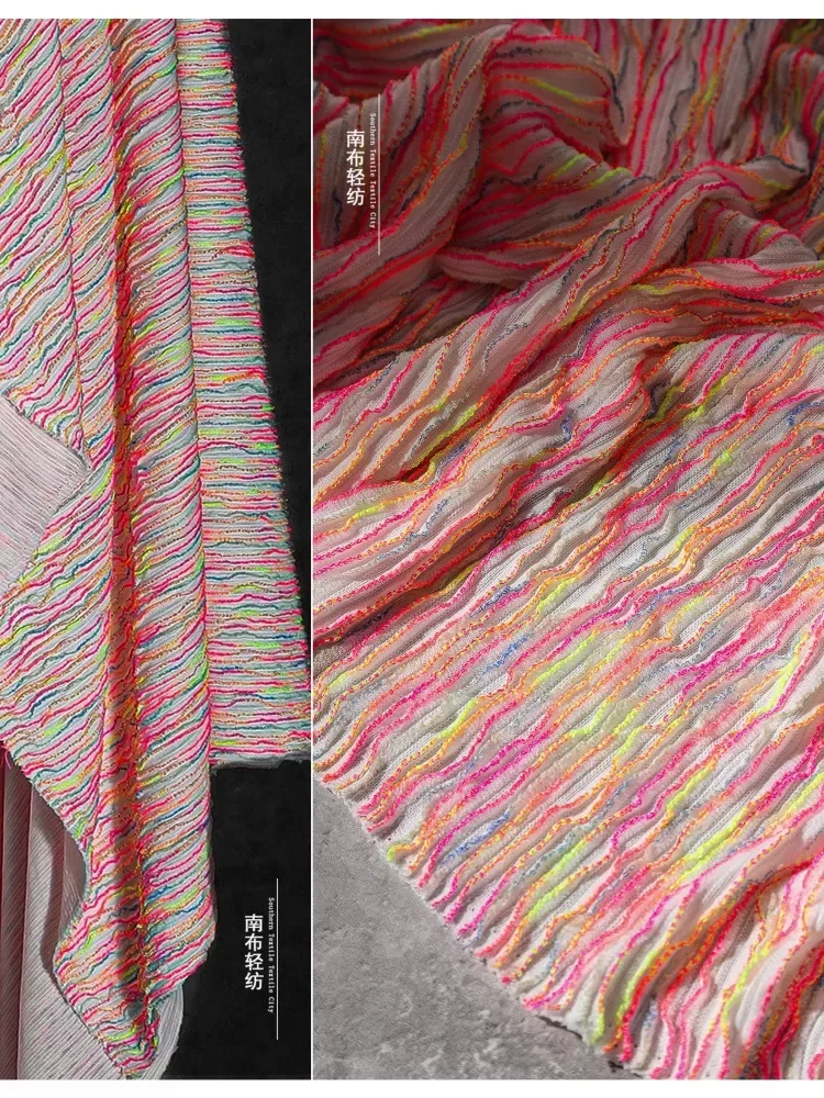 Striped Knitted Fabric Polyester Rayon Fabric Halo Dyed Fluffy Skirt Clothing Designer Cloth Apparel Sewing By Meters Material