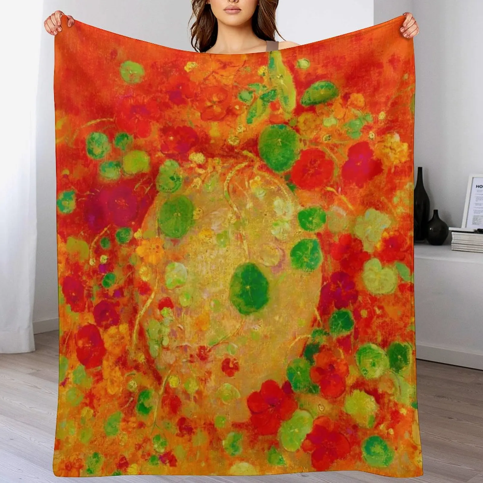 

HD Nasturtiums 1905 by Odilon Redon Throw Blanket Soft Warm Blanket Gift for Grandparents