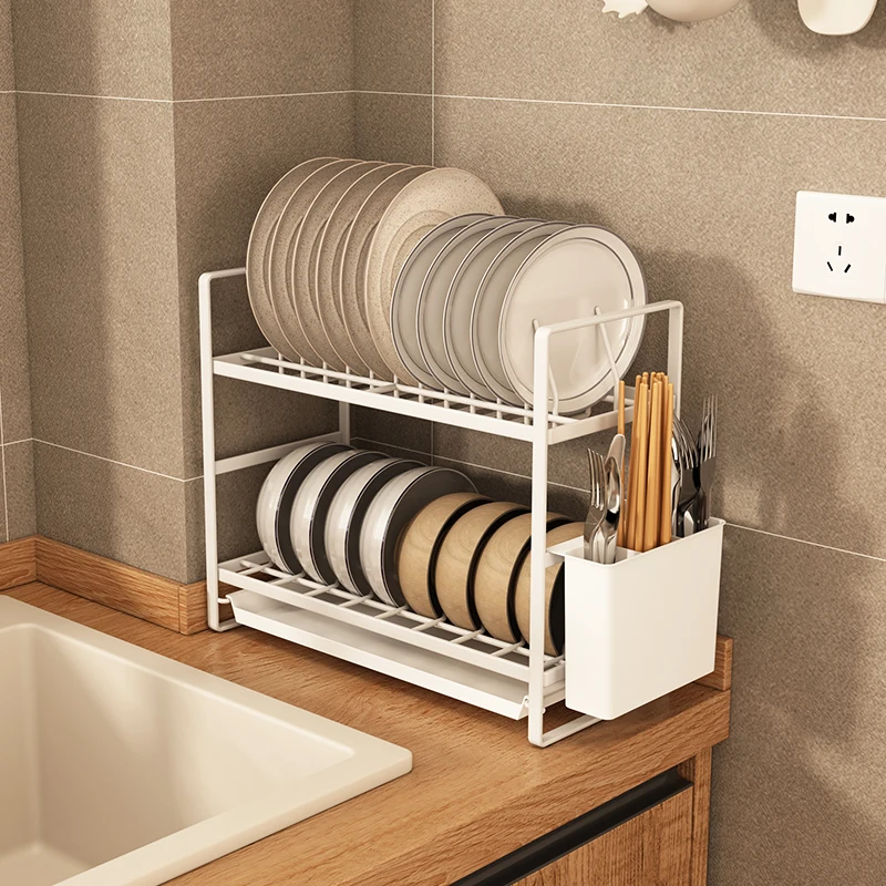 Rack ultra-narrow double-decker kitchen dish storage rack household windowsill sink