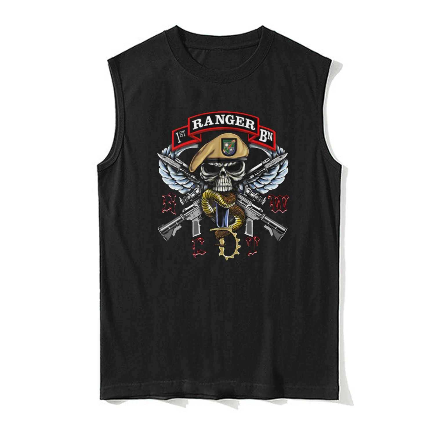 US Army Special Forces 1st Ranger Battalion Wings Beret Skull Tank Top 100% Cotton O-Neck Casual Mens Vests Sleeveless T-shirt