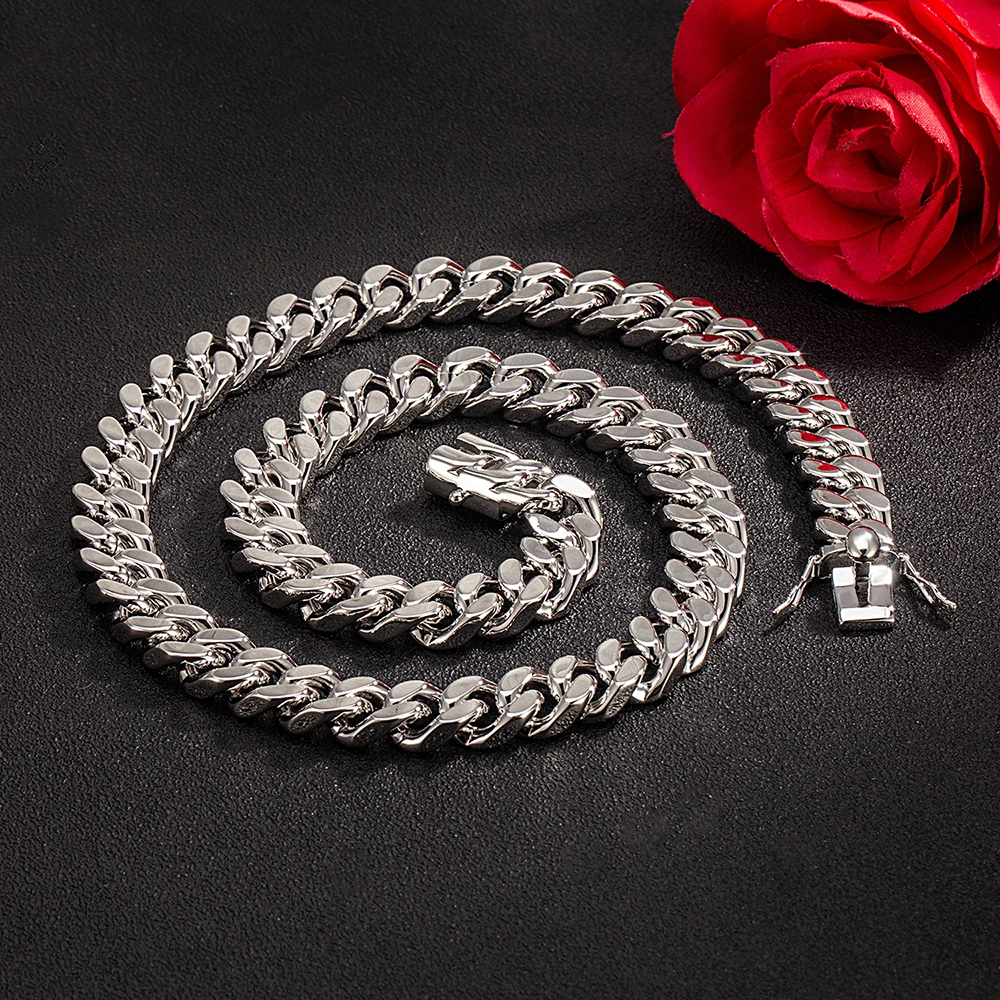 Golden Necklace Italian Design 13.5MM Cuban Curb Chain Statement High Polished Timeless Minimalist 925 Sterling Silver Jewelry