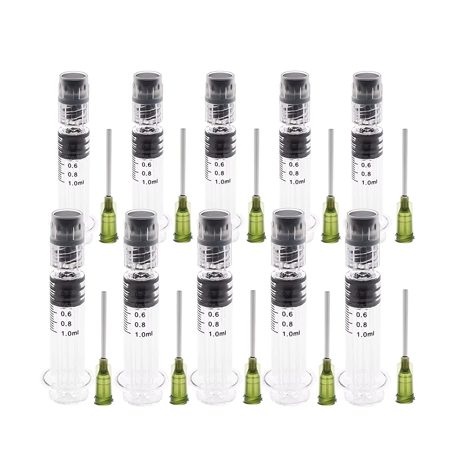 Borosilicate glass Luer Lock syringe, 1ml capacity reusable heat-resistant tube, for laboratory use, with 14G needle.