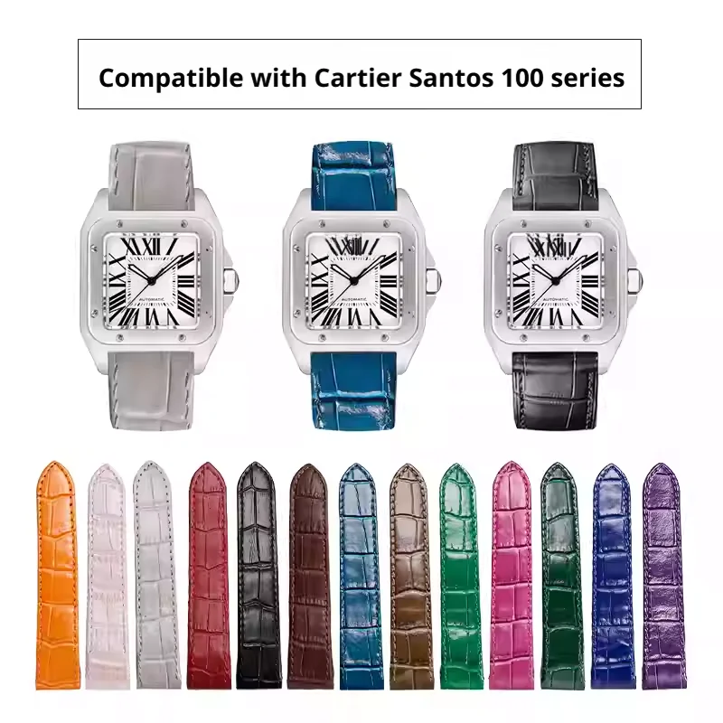 

Ремешок для часов из натуральной кожи 20/23 мм для Cartier Santos 100 серии, сменный ремешок из воловьей кожи, браслет с раскладывающейся застежкой