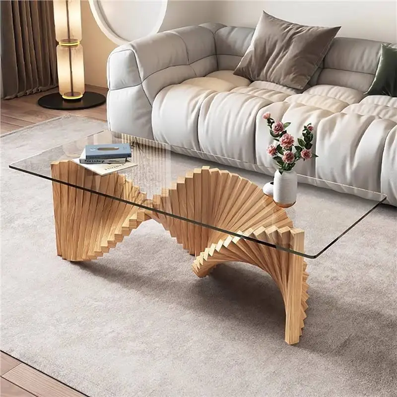 Medieval Bauhaus rectangular glass coffee table solid wood small apartment table